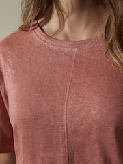 Rose Pink Slim Fit Premium 100% Linen Crew Neck Short Sleeve T-Shirt - Image 4 of 6