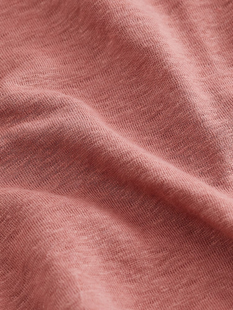 Rose Pink Slim Fit Premium 100% Linen Crew Neck Short Sleeve T-Shirt - Image 6 of 6