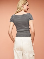 Anthrazitgrau - 100% Cotton Short Sleeve Lettuce Edge T-Shirt - Bild 3 von 4