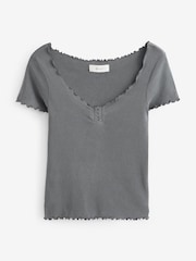 Anthrazitgrau - 100% Cotton Short Sleeve Lettuce Edge T-Shirt - Bild 4 von 4