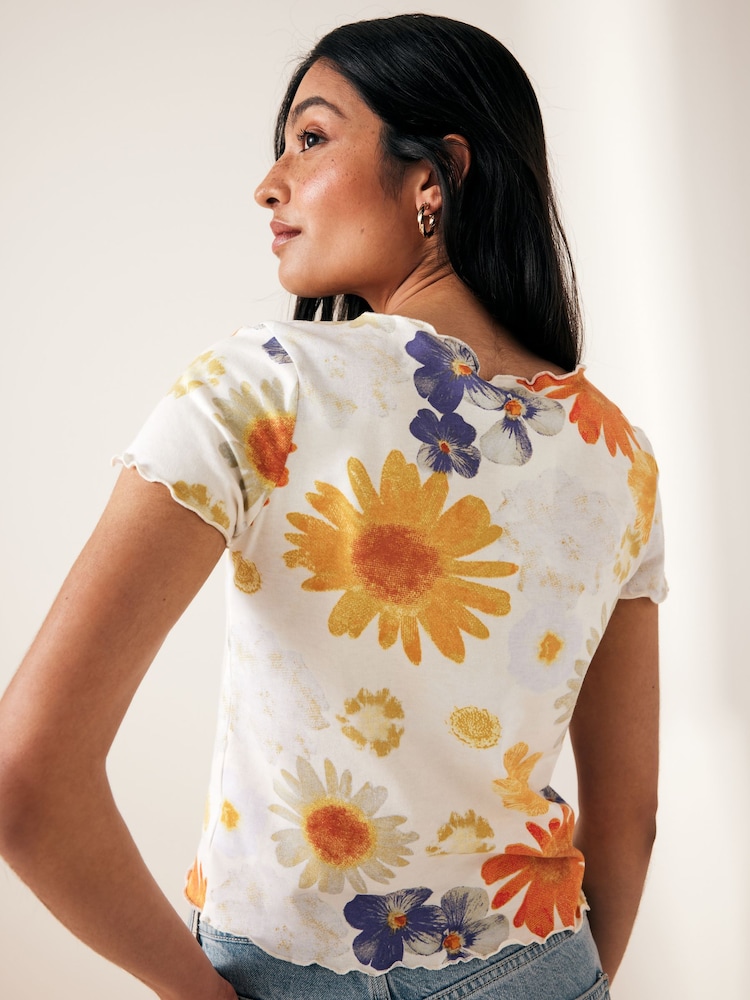 Floral Print Short Sleeve Lettuce Edge T-Shirt - Image 2 of 5 Floral Print Short Sleeve Lettuce Edge T-Shirt - Image 2 of 5