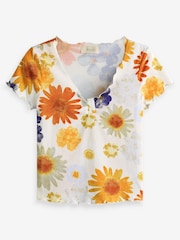 Florales Muster - 100% Cotton Short Sleeve Lettuce Edge T-Shirt - Bild 4 von 5