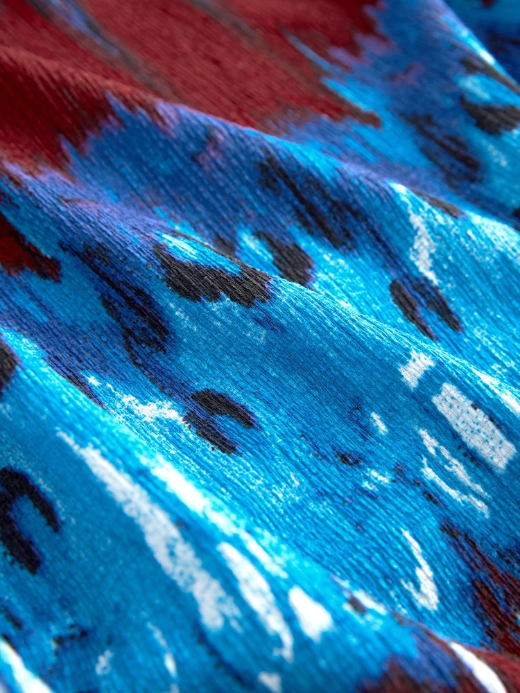 Blue Tie-Dye Print Boat Neck Textured Blouse - Image 5 of 5