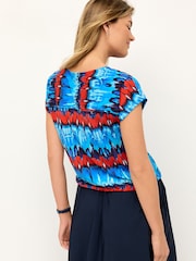 Blue Tie-Dye Print - Top z krótkimi rękawami i ozdobnym sznurkiem - Image 3 of 6