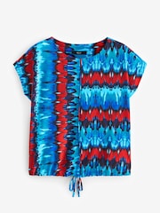 Blue Tie-Dye Print - Top z krótkimi rękawami i ozdobnym sznurkiem - Image 5 of 6