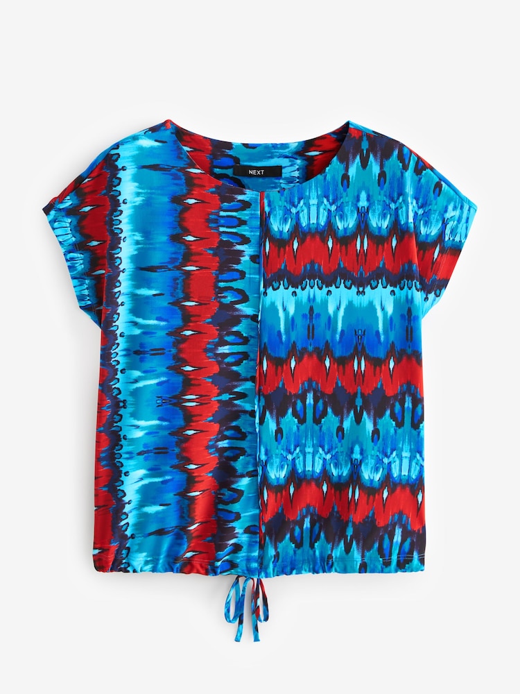 Blue Tie-Dye Print - Top z krótkimi rękawami i ozdobnym sznurkiem - Image 5 of 6