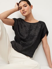 Navy Cap Sleeve Drawstring Detail Top - Image 1 of 6