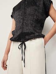 Navy Cap Sleeve Drawstring Detail Top - Image 4 of 6