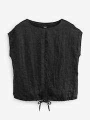 Navy Cap Sleeve Drawstring Detail Top - Image 5 of 6