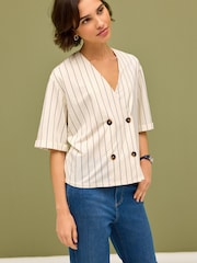 White Blue Stripe Short Sleeve Waistcoat - Image 1 of 7