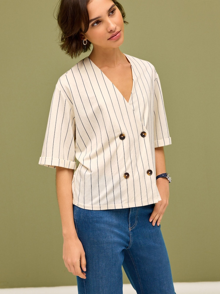 White Blue Stripe Short Sleeve Waistcoat - Image 1 of 7
