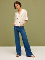 White Blue Stripe Short Sleeve Waistcoat - Image 2 of 7