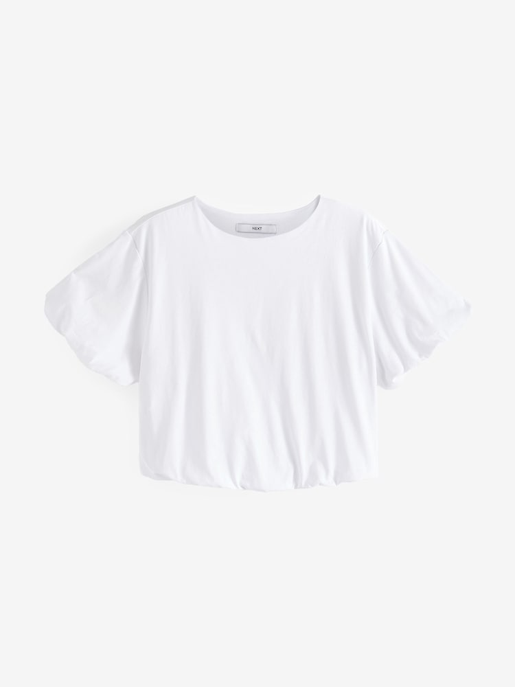 White Short Sleeve Bubble Hem T-Shirt - Image 2 of 6