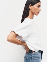 White Short Sleeve Bubble Hem T-Shirt - Image 4 of 6