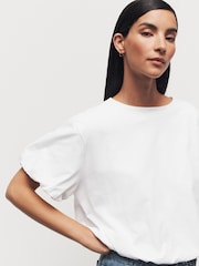 White Short Sleeve Bubble Hem T-Shirt - Image 6 of 6