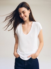 White Premium Modal Rich Short Sleeve Scoop Neck T-Shirt - Image 1 of 7