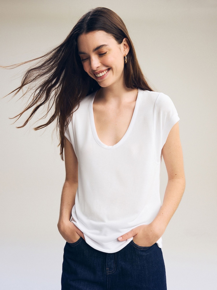 White Premium Modal Rich Short Sleeve Scoop Neck T-Shirt - Image 1 of 7
