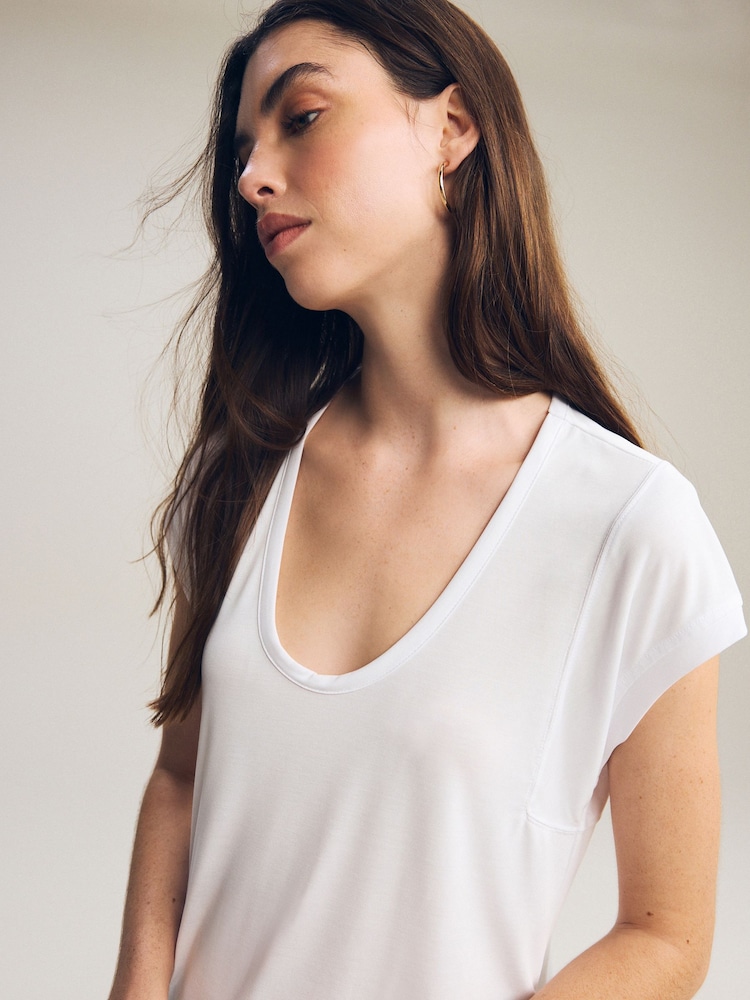 White Premium Modal Rich Short Sleeve Scoop Neck T-Shirt - Image 5 of 7