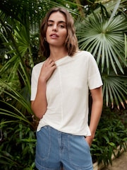 Ecru Slim Fit Premium 100% Linen Crew Neck Short Sleeve T-Shirt - Image 1 of 5