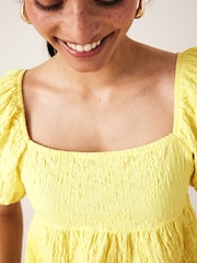 Yellow Textured Puff Sleeve Square Neck Top - Image 4 of 6