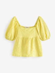 Yellow Textured Puff Sleeve Square Neck Top - Image 5 of 6
