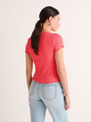 Pink Textured Twist Front Short Sleeve Top - Image 3 of 6