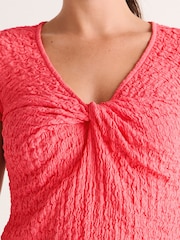 Pink Textured Twist Front Short Sleeve Top - Image 4 of 6
