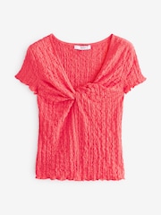 Pink Textured Twist Front Short Sleeve Top - Image 5 of 6
