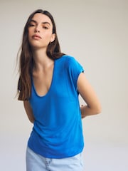 Cobalt Blue Premium Modal Rich Short Sleeve Scoop Neck T-Shirt - Image 1 of 7