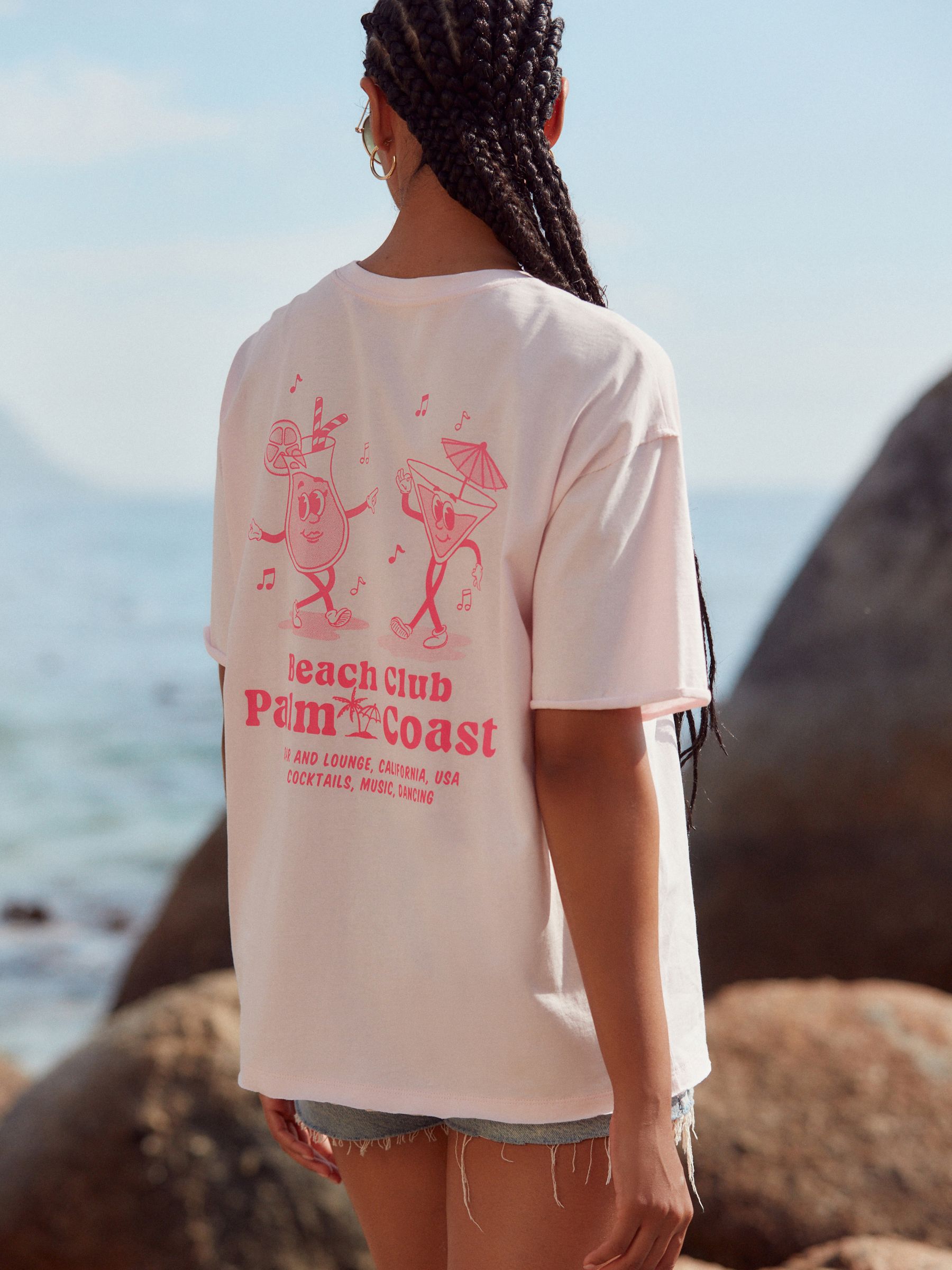 Buy Pink Graphic Bold Summer Print Graphic Short Sleeve Crew