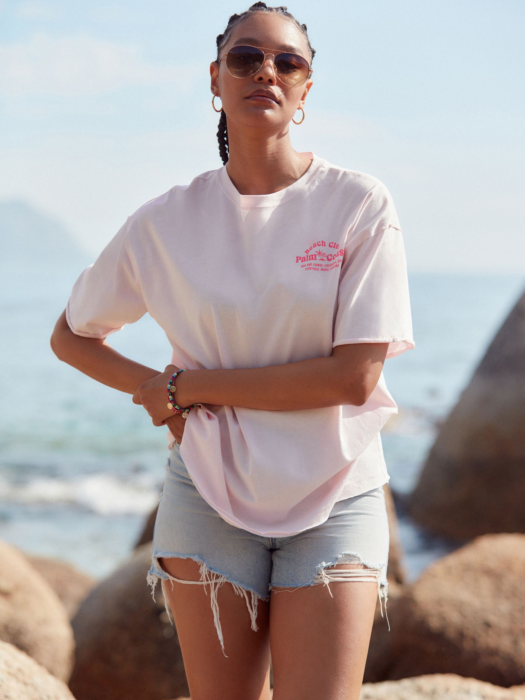 Buy Pink Graphic Bold Summer Print Graphic Short Sleeve Crew