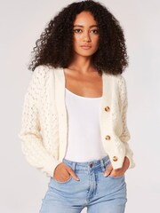 Apricot Cream Plaited Waffle Chunky Cardigan - Image 2 of 5
