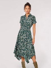 Apricot Green Semi Circle Block Shirt Midi Dress - Image 1 of 4