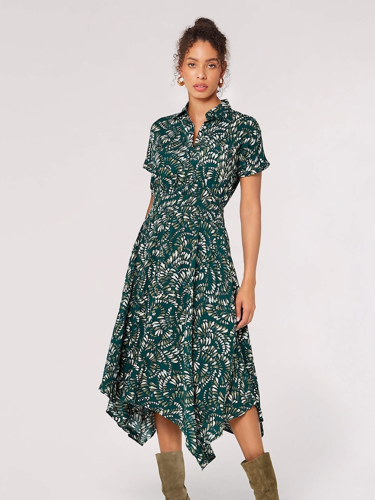 Apricot Green Semi Circle Block Shirt Midi Dress - Image 1 of 4