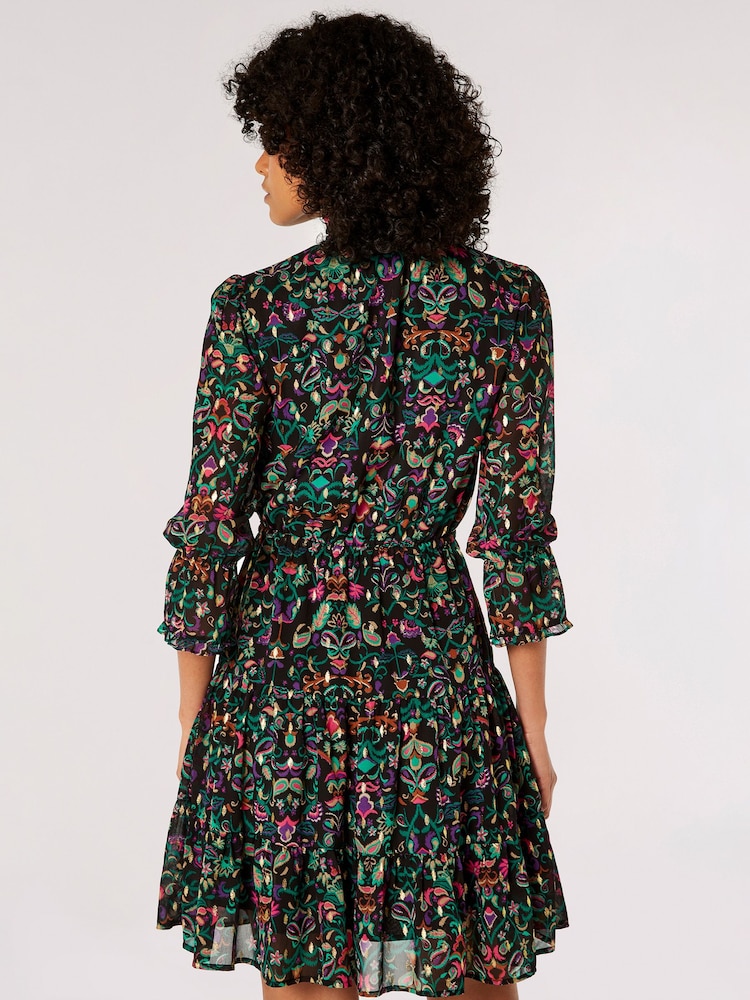 Apricot Black Enchanted Folk Gold Foil High Neck Dress - Image 2 of 4