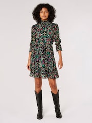 Apricot Black Enchanted Folk Gold Foil High Neck Dress - Image 3 of 4