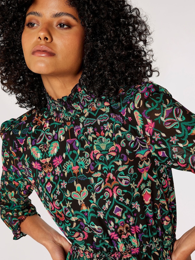 Apricot Black Enchanted Folk Gold Foil High Neck Dress - Image 4 of 4 Apricot Black Enchanted Folk Gold Foil High Neck Dress - Image 4 of 4