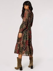 Apricot Green Patchwork Ditsy Long Sleeve Midi Dress - Image 2 of 5