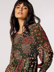 Apricot Green Patchwork Ditsy Long Sleeve Midi Dress - Image 5 of 5