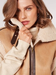 Apricot Brown Borg Lined Faux Fur Suede Aviator Gilet - Image 4 of 4