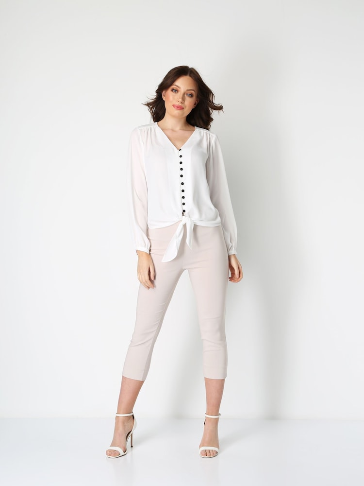 Roman Cream Cropped Stretch Capri Trousers - Image 4 of 4