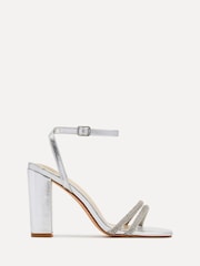 Linzi Silver Imera Block Heeled Sandals With Diamante Front Strap - Image 2 of 5