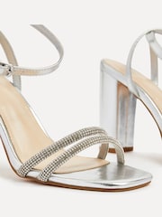 Linzi Silver Imera Block Heeled Sandals With Diamante Front Strap - Image 4 of 5