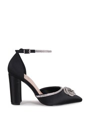 Linzi Black Flourish Closed Toe Block Heels With Round Diamante Trim - Image 2 of 4