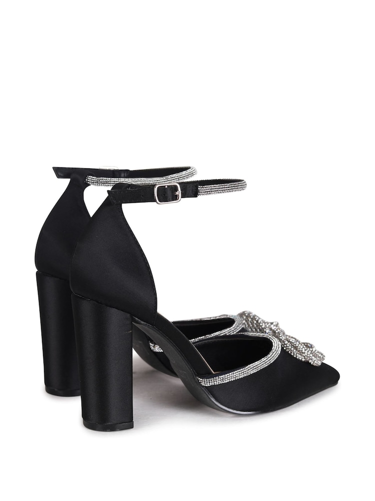 Linzi Black Flourish Closed Toe Block Heels With Round Diamante Trim - Image 4 of 4