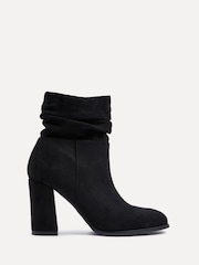 Linzi Black Mila Faux Suede Ruched Square Toe Block Heel Boots - Image 2 of 5