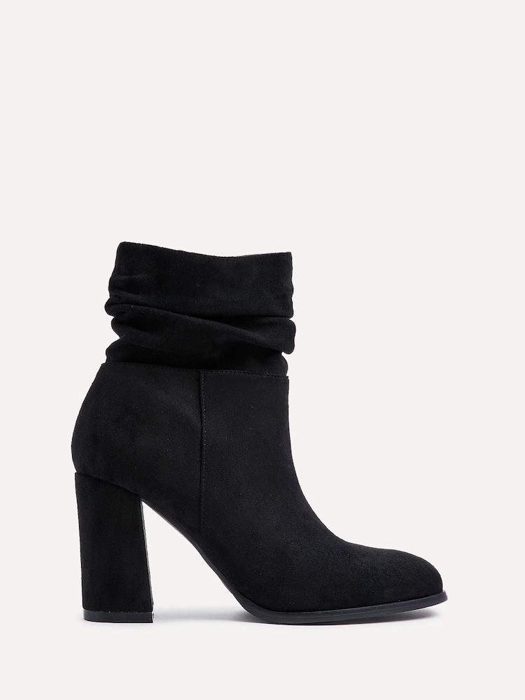 Linzi Black Mila Faux Suede Ruched Square Toe Block Heel Boots - Image 2 of 5