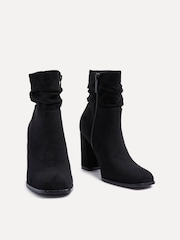 Linzi Black Mila Faux Suede Ruched Square Toe Block Heel Boots - Image 3 of 5