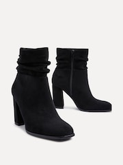 Linzi Black Mila Faux Suede Ruched Square Toe Block Heel Boots - Image 4 of 5