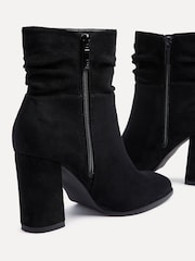 Linzi Black Mila Faux Suede Ruched Square Toe Block Heel Boots - Image 5 of 5